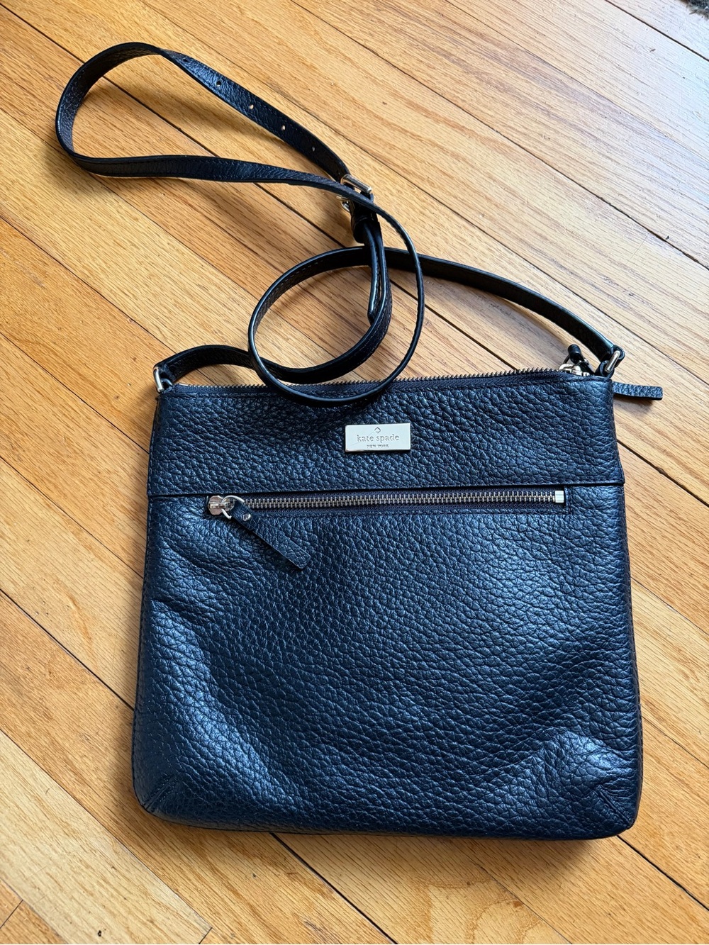 kate spade Black Pebbled Leather Crossbody with Front Zip